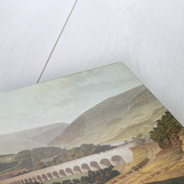 View of a Stone Bridge across the Valley and River at Risca in Monmouthshire by Edward (after) Pugh