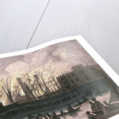 View of a fire at Whitehall Palace by School English