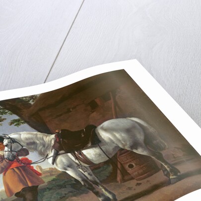 A Cavalier with a Grey Horse by Abraham van Calraet