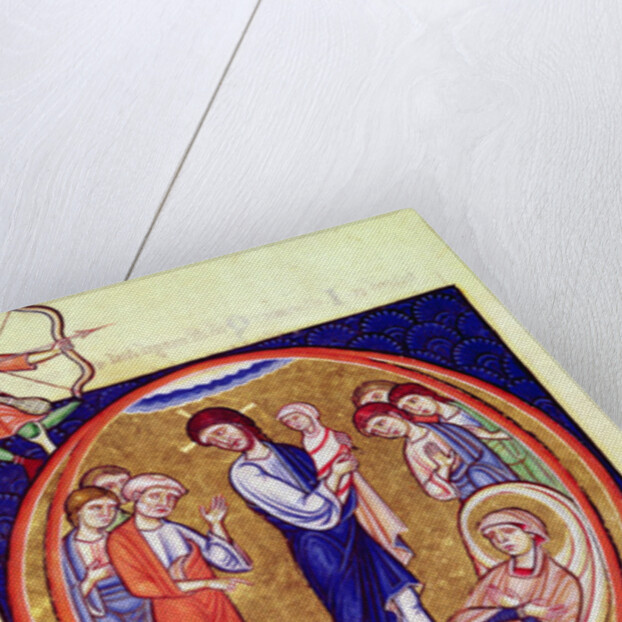 Historiated initial depicting the death of the Virgin, from an unknown manuscript, 12th-13th century by School European