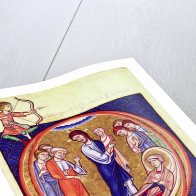 Historiated initial depicting the death of the Virgin, from an unknown manuscript, 12th-13th century by School European