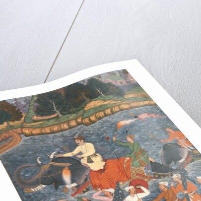 Emperor Akbar crossing the River Ganges in 1567 by Mughal School