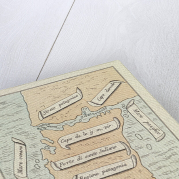 Patagonia and Tierra del Fuego showing the strait that will later take the navigator's name, from Ferdinand Magellan's 'Voyage Around the World' by Antonio Pigafetta