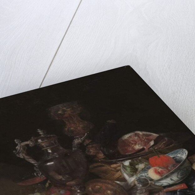 Silver Wine Jug, Ham, and Fruit, c.1660-1666 by Abraham Hendricksz van Beyeren