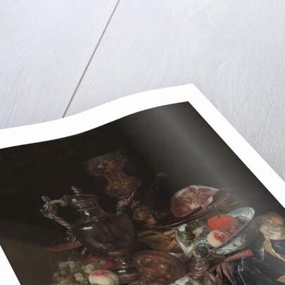 Silver Wine Jug, Ham, and Fruit, c.1660-1666 by Abraham Hendricksz van Beyeren