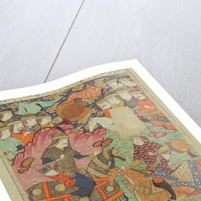 Duel on horseback between Rostam and Afrasiab by Persian School