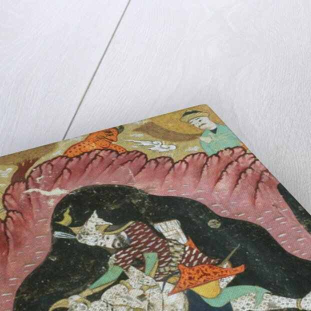 Rostam killing the White Demon in a cave by Persian School