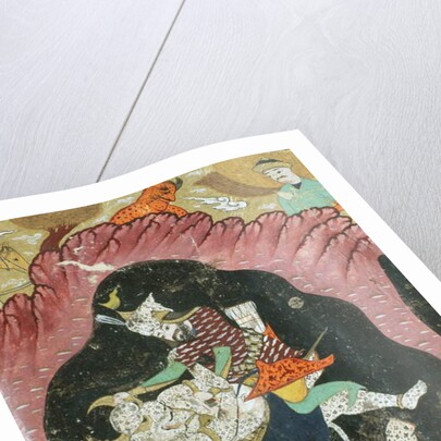 Rostam killing the White Demon in a cave by Persian School