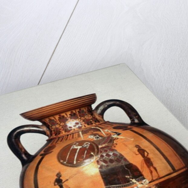 Black figure vase depicting Athena brandising a shield and spear, 550 BC by Greek school