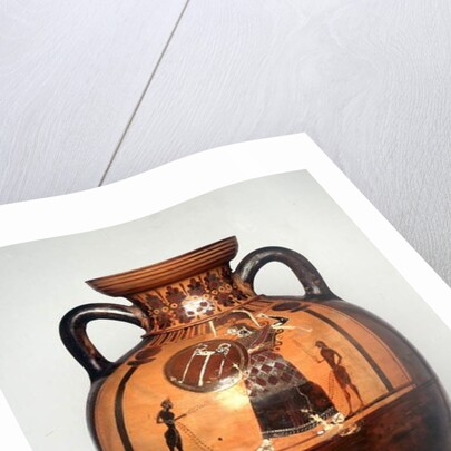 Black figure vase depicting Athena brandising a shield and spear, 550 BC by Greek school