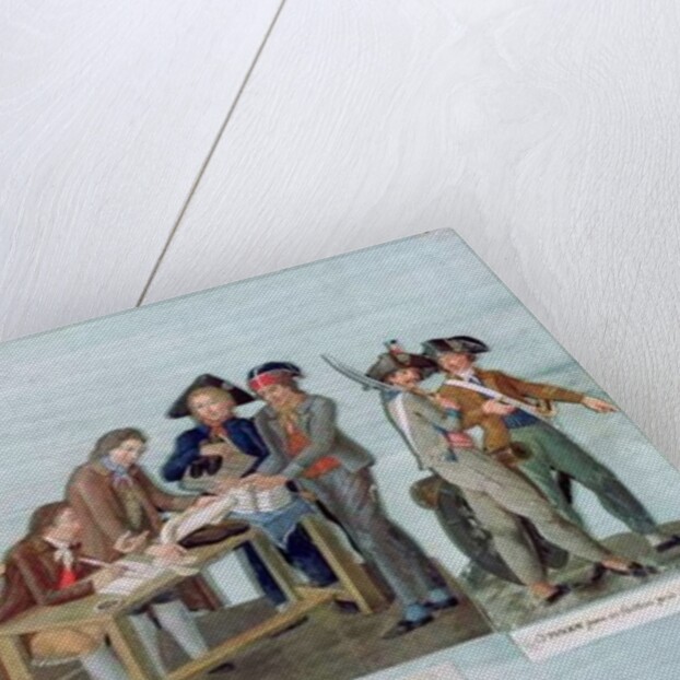 A Woman Promising to Marry her Wounded Suitor after the War, Patriotic Citizens Donating their Clothes to the Fighting Volunteers and Guards near their cannon, c.1792 by Lesueur Brothers