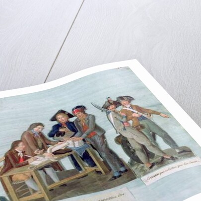 A Woman Promising to Marry her Wounded Suitor after the War, Patriotic Citizens Donating their Clothes to the Fighting Volunteers and Guards near their cannon, c.1792 by Lesueur Brothers