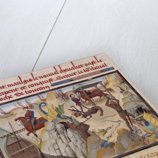 Ms 5072 fol.37v Maugis Fighting the Serpent and Gaining the Enchanted Horse, Bayard by Loyset Liedet