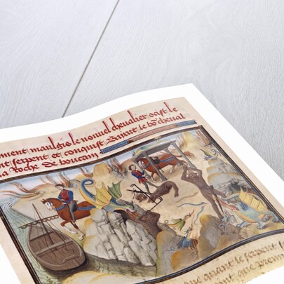 Ms 5072 fol.37v Maugis Fighting the Serpent and Gaining the Enchanted Horse, Bayard by Loyset Liedet