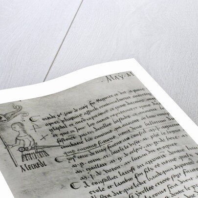 Page from 'The Register of the Council of the Parliament of Paris' depicting Joan of Arc, 10th May 1429 by French School