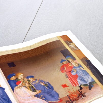 The Coronation of the Virgin, detail of St. Dominic giving back the book to the the Albigensians, c.1430-32 by Fra (c.1387-1455) Angelico