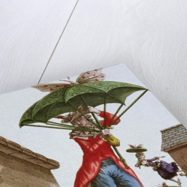 Held Aloft by Umbrellas and Butterflies, Men and Women Fly Out of Windows by French School