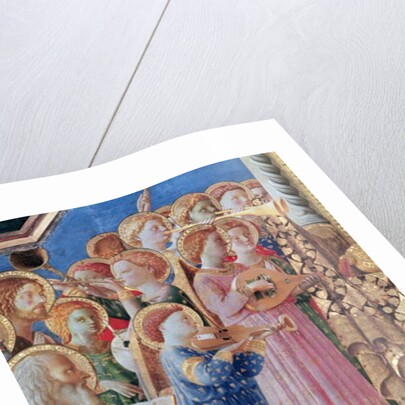 The Coronation of the virgin, detail of musical angels from the left hand side, c.1430-32 by Fra Angelico