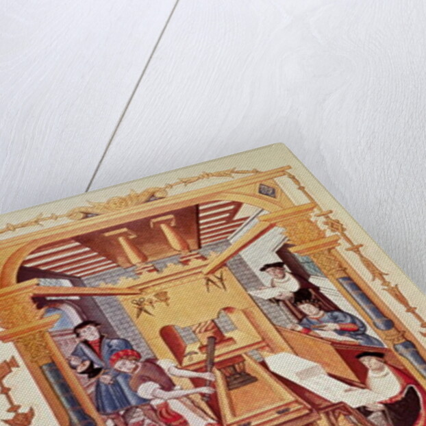 Interior of a 16th century printing works by (after) French School