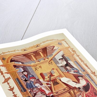 Interior of a 16th century printing works by (after) French School