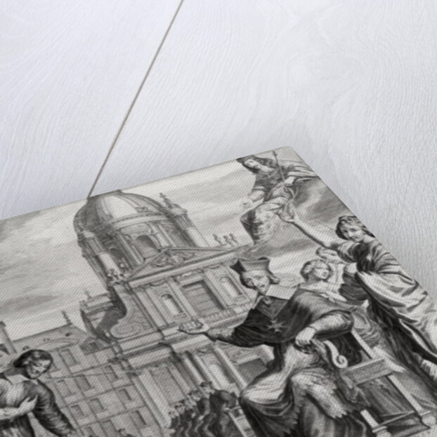 Robert de Sorbon and Cardinal Richelieu in Front of the Sorbonne by Matthaus the Elder Merian (after)