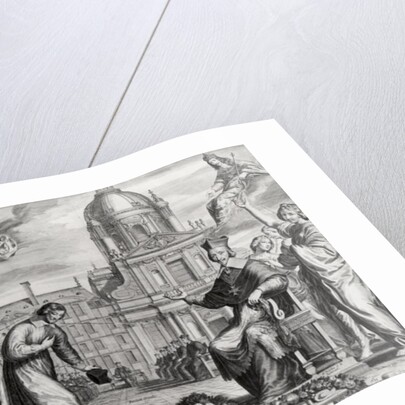 Robert de Sorbon and Cardinal Richelieu in Front of the Sorbonne by Matthaus the Elder Merian (after)