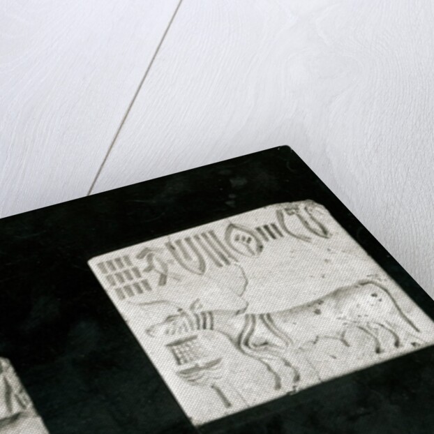 Two decorated seals depicting a zebu and a bull, from Mohenjodaro, Protohistoric by Harappan Harappan