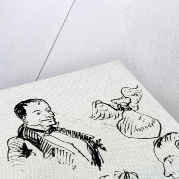 Three self portraits and profiles of Jules Champfleury and Charles Asselineau c.1857-58 by Charles Pierre Baudelaire