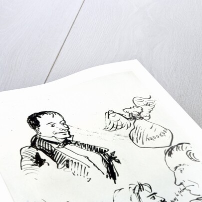 Three self portraits and profiles of Jules Champfleury and Charles Asselineau c.1857-58 by Charles Pierre Baudelaire