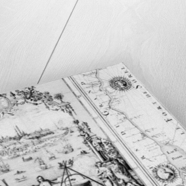 View of Quebec, cartouche of a map depicting St. Lawrence River from Sorel, 1699 by Jean Baptiste Louis Franquelin