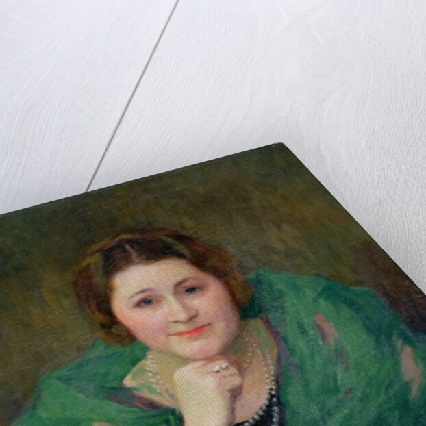 Portrait of a Russian Woman with a Green Scarf by Jules Ernest Renoux