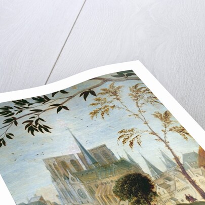 Shepherd with herd and bathers in the Seine, at the bottom the cathedrale Notre-Dame and the Ile de la Cité by French School