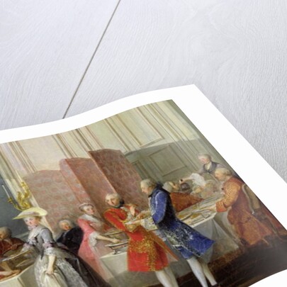 English Tea in the Salon des Quatre Glaces at the House of the Prince de Conti Palais du Temple, detail of the guests, 1766 by Michel Barthelemy Ollivier or Olivier