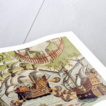 Naval Battle between the Portuguese and French in the Seas off the Potiguaran Territories by Theodor de Bry
