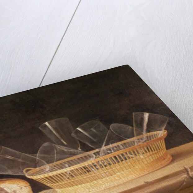 Basket of Glasses and a Meat Pie, before 1630 by Sebastian Stoskopff