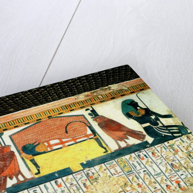 Mummy on a funeral bed with various divinities by Egyptian 19th Dynasty