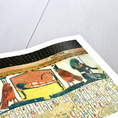 Mummy on a funeral bed with various divinities by Egyptian 19th Dynasty