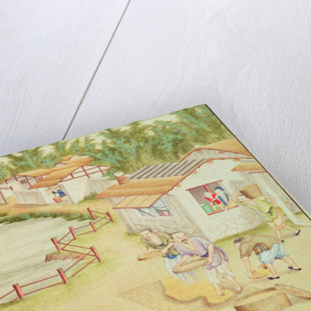 Chinese Peasants Sifting Rice by School Chinese