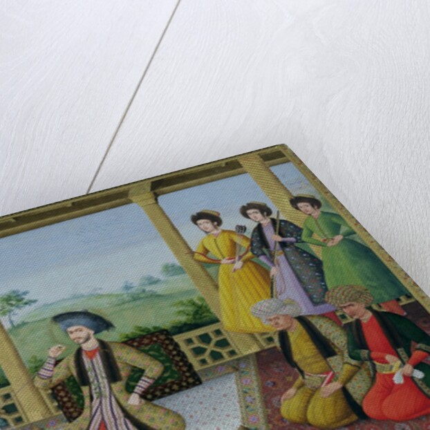 Ms E-14 f.98a Shah Suleyman II and his courtiers by Persian School