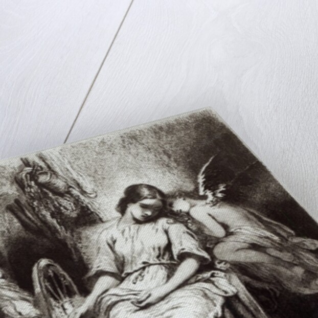 A Young Woman Dozing with an Angel by Tony Johannot