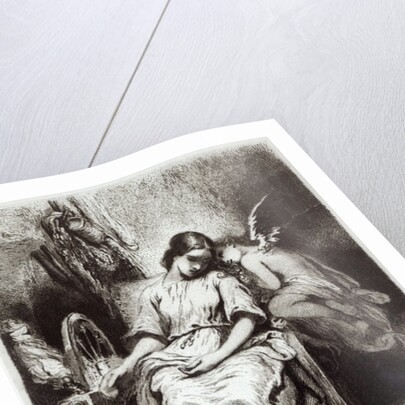 A Young Woman Dozing with an Angel by Tony Johannot