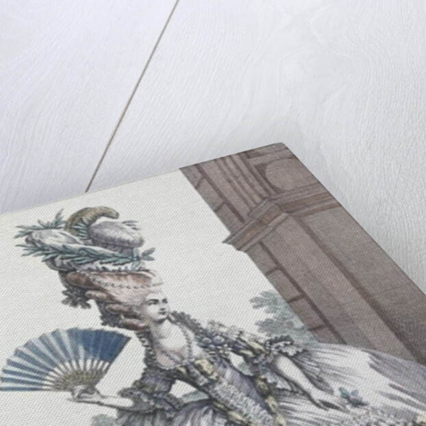 Woman wearing a stylish dress with her hair 'A la Victoire' by Claude Louis Desrais