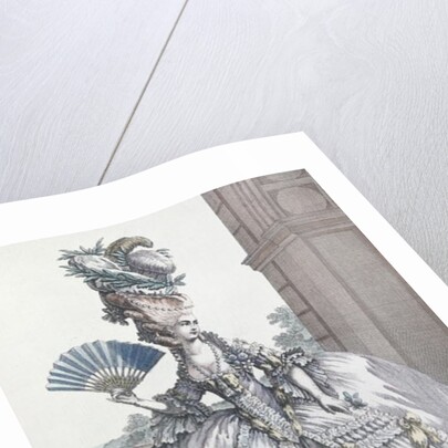 Woman wearing a stylish dress with her hair 'A la Victoire' by Claude Louis Desrais