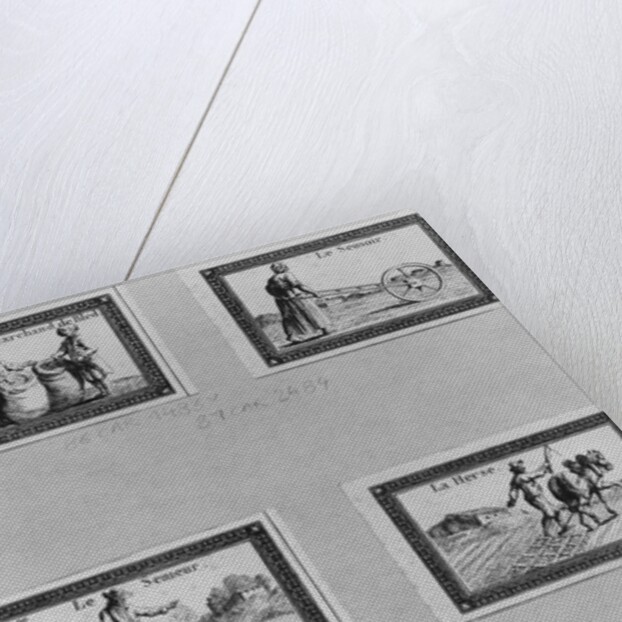 Six vignettes depicting the cultivation of cereals by French School