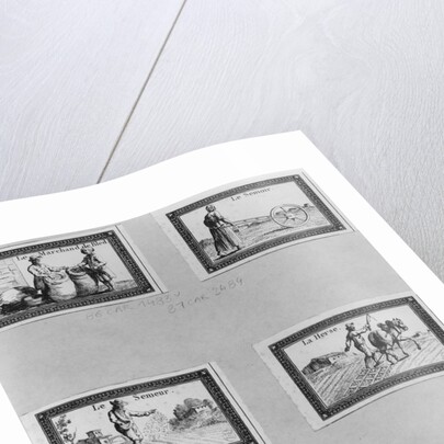 Six vignettes depicting the cultivation of cereals by French School