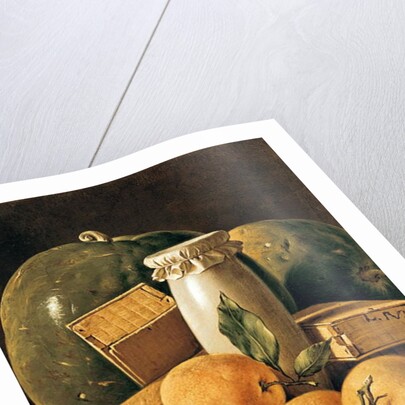 Still Life of Oranges, Watermelon, a Pot and Boxes of Cake by Luis Egidio Menendez or Melendez