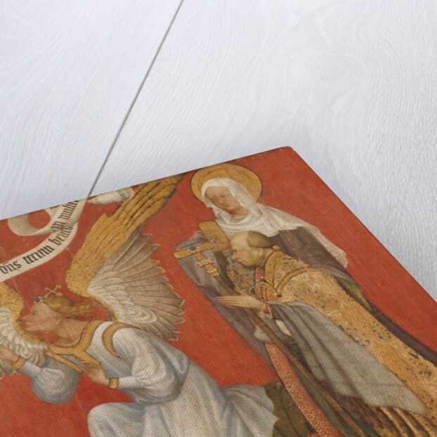 Panel from a diptych depicting the Angel of the Annunciation, the Donor and a Female Saint, possibly St. Mary Magdalene, c.1420 by Master of the Rohan Hours