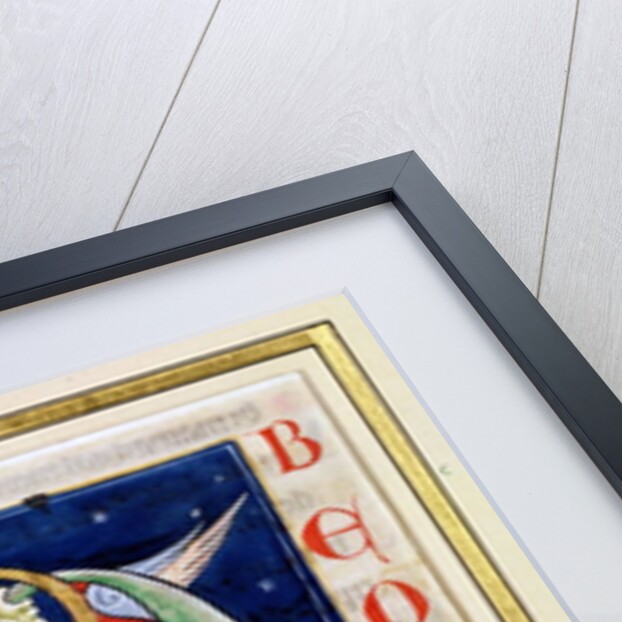 Historiated initial 'M' depicting a man playing a rebec and fantastical animals by French School