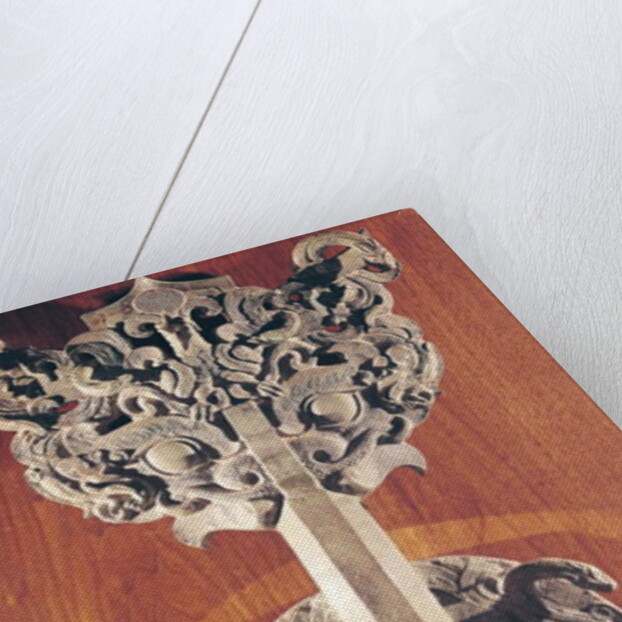 Pu shou' door knocker with a taotie design surmounted by a phoenix and holding a ring with sculpted animals by Chinese School