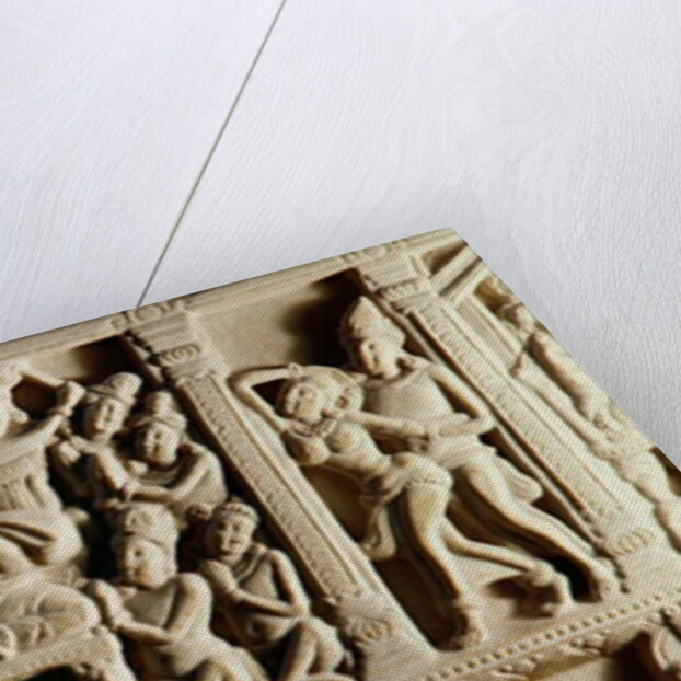 Relief depicting seated Buddha preaching surrounded by worshippers, Mathura School by Indian School